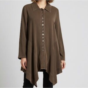 SOFT SURROUNDINGS Lagenlook Romantic Button Down Longline Collard Tunic Blouse